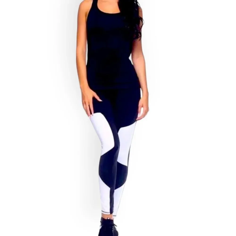 Black & White Colorblock Low Rise Leggings | Sculpting Athletic Yoga Pants NWT